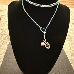 Blue and Silver Layered Beaded Necklace Set